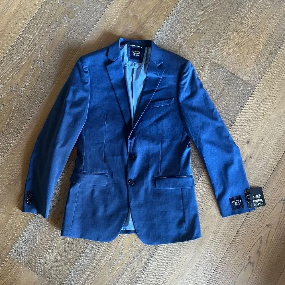 ORIGINAL PENGUIN Slim Fit Wool Blend Suit Jacket Navy 40L Two Button NEW